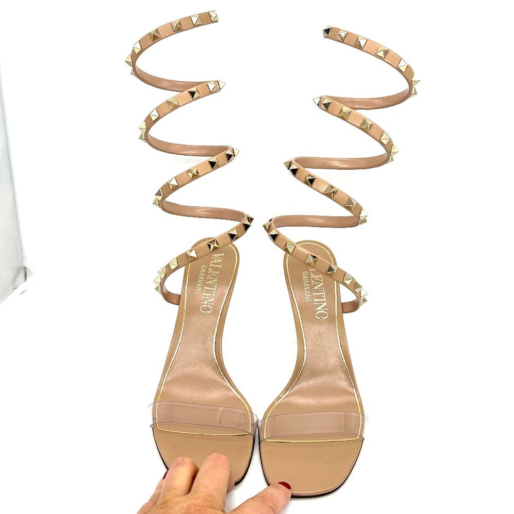 Valentino Rockstud Studded PVC Leather Wrap Strap Heels Sandals Shoes - Picture 9 of 16